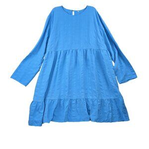 Ladies 6XL Babydoll Dress Blue Textured Polyester & Spandex Long Sleeve